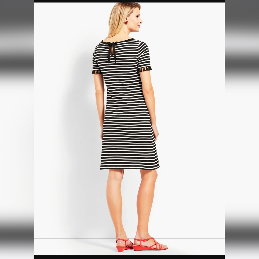 Talbots Tassel Trim Striped Shift Dress Size Small